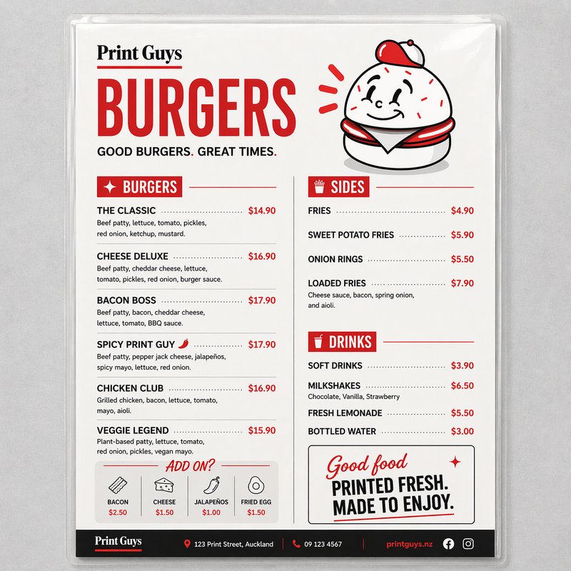 Menus - Single Page | Print Guys